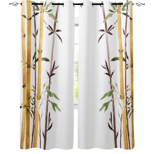 Bamboo Watercolor Painting Plant Art Modern Blackout Curtains For Bedroom Living Room Window Treatment Drapes High Shading Decor