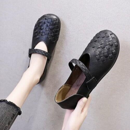 Woman Sandals 2021 Summer Weave Round Toe Women Flat Boat Shoes Hollow Out Concise Fashion Ladies Garden For Female Shoes