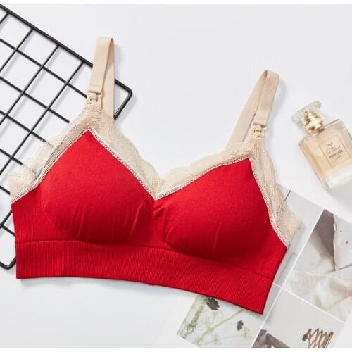 Pregnant Womens Bra Front Buckle Breastfeeding No Steel Ring Lace Large Size Breastfeeding Gather Anti-sagging Underwear
