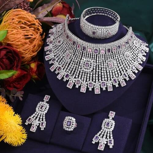 Famous Brand Green CZ Luxury African Jewelry Sets For Women Wedding Party Zircon Crystal Dubai Bridal Jewelry Set Gift indian