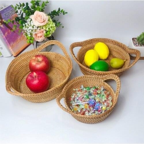 Корзины Для Хранения Rattan Round Basket With Handles Vintage Style Storage Organizer Basket For Fruits Vegetables Bread Xh8z