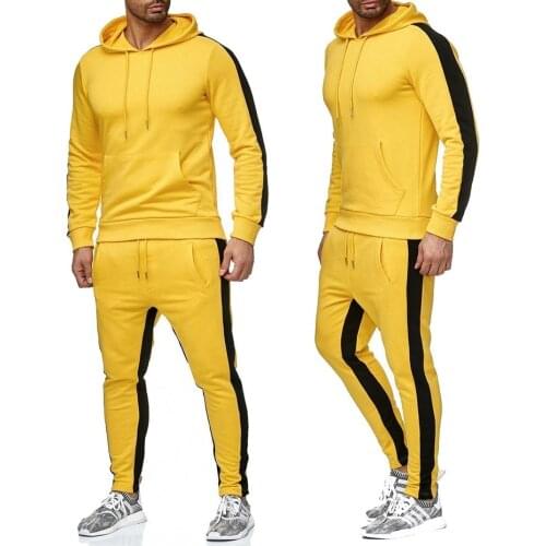 Mens sets tracksuit men 2 piece set New Fashion Fleece Autumn Winter pullover Hoodie Sweatshirt+Pant suits Male Stripe Hoodies
