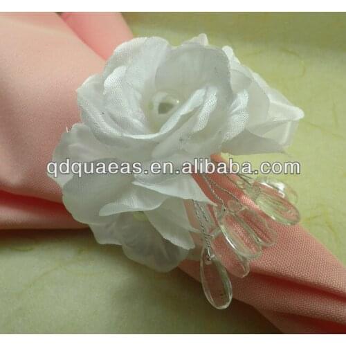 Crystal napkin ring white silk flower