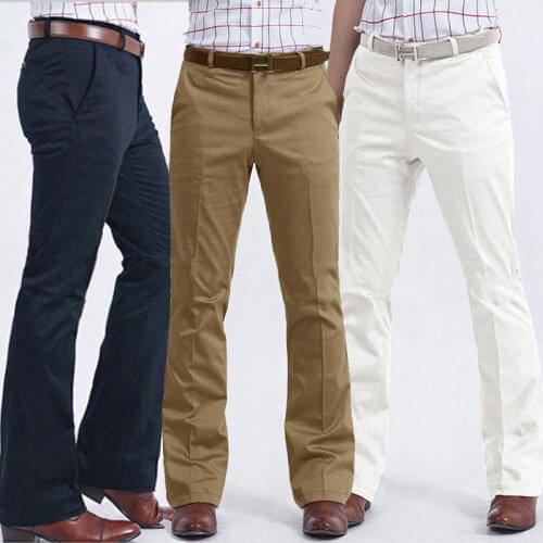 Color: White Khaki Black Navy Blue Gray 2020 Mens Business Casual Flare Pants Slim-free trousers Male Korean wide-leg pants
