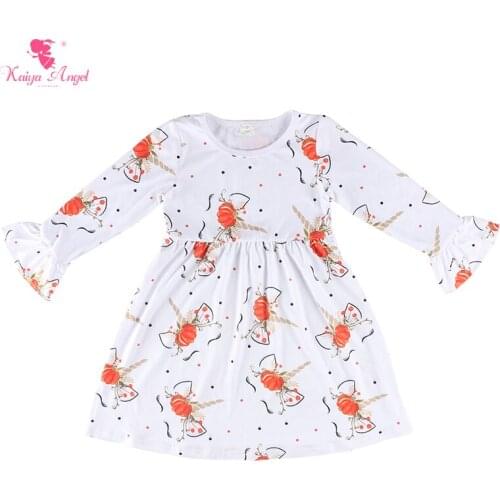 Kaiya Angel New Arrival Fashion Girls Dress Children Ruffles Long Sleeve Autumn Unicorn Outfit Toddlers Wedding Party Clothes