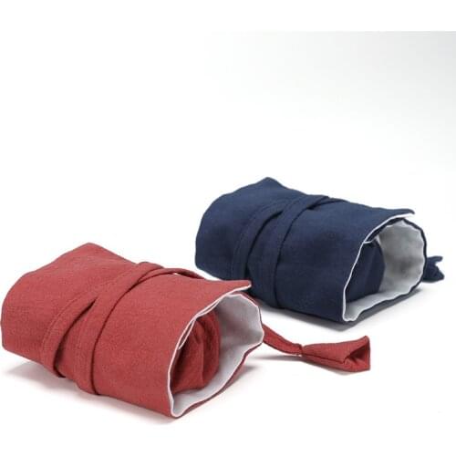 Portable Storage Travel Bag Roll Up Thicken Small Tea cup Cloth Drawstring Bags Handmade Cotton Linen Pouch 1pcs