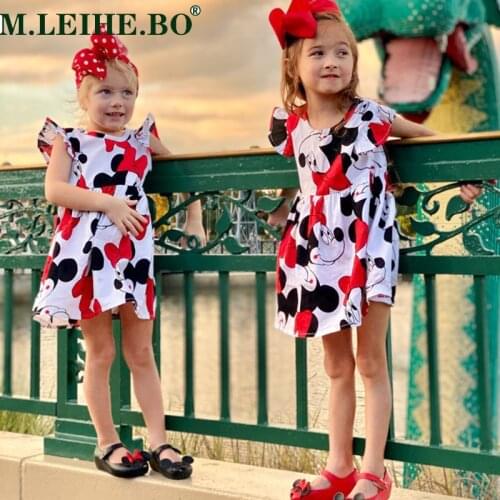 Summer Cotton Baby Girls Beach Cartoon Shortsleeve Minnie Dress Childrens Clothing Kids Princess Birthday Party Dress 0-5years