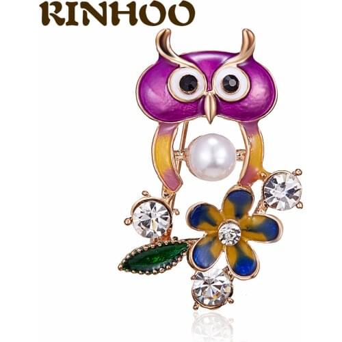 RINHOO A daze Owl Brooches For Women Fashion Delicate Imitation Rhinestone Multicolor Brooch Badge Pin Girl Gifts Accessories