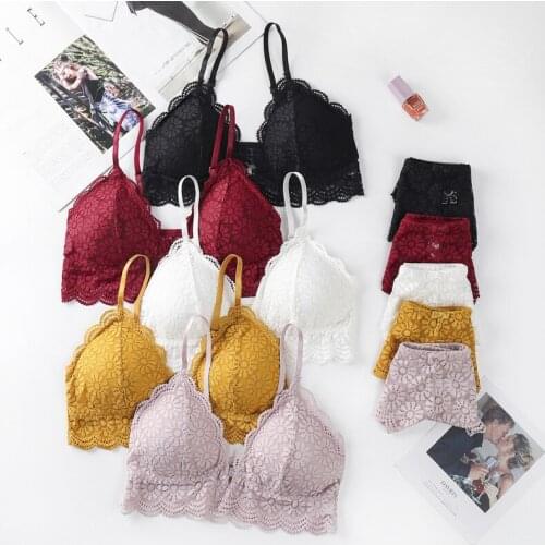 Sexy Lingerie Bodysuit Underwear Sets For Girl Corset Lace Hollow Out Embroidery Flowers Breathable Panties Push Up Bra Set