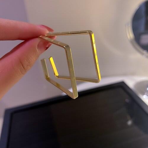 Classic Female Metal Large Hoop Earrings Hypoallergenic S925 Silver Needle Geometric Square Ear Hoops Woman Earrings for Women