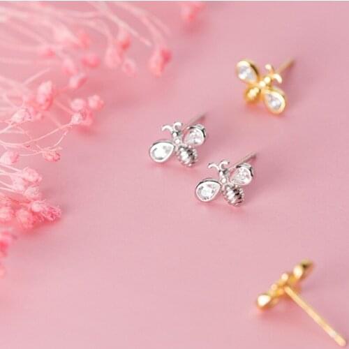 Little Bee Stud Earrings For Women New Fashion Crystal Zircon Wing Insect Animal Ear Partner Stylish Student Party Girl Jewelry