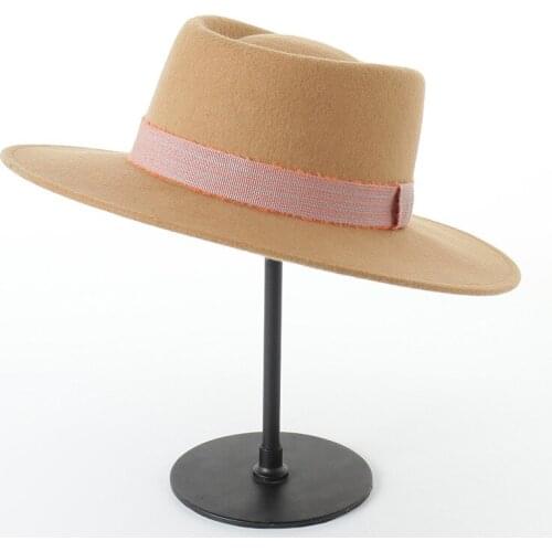 WeMe 100%Wool Hat With Ribbon Winter Autumn Wide Brim Fedora Hat for Elegant Lady and Gentlemen