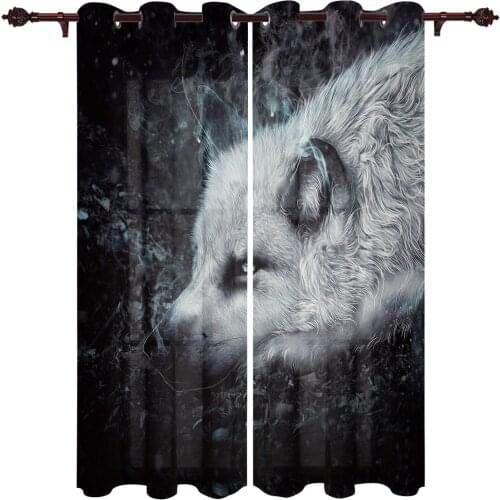 White Wolf Cub Cute Kitchen Curtain Kids Bedroom Living Room Balcony Outdoor Fabric French Windows Curtain Pergola Bathroom