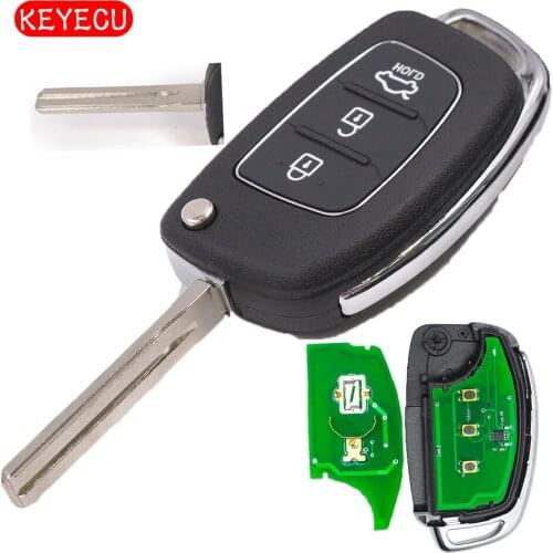 KEYECU Flip Folding 3 Button Remote Car Key Fob 433MHz ID70 Chip for Hyundai IX25 TOY40 Blade Uncut
