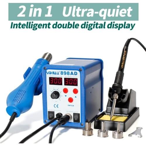 SMD Hot Air Heat Gun Soldering Station With Soldering Iron 2 In 1 Rework Station For Soldering YIHUA 898AD Free shipping