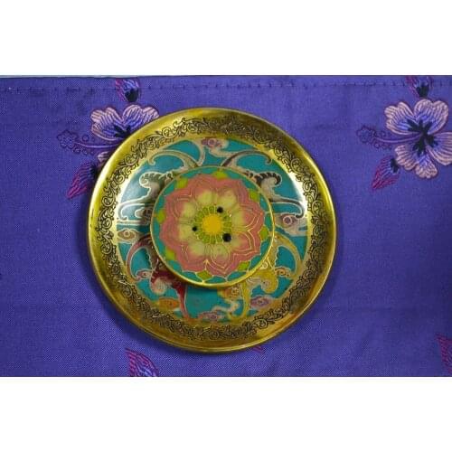 Tibet Ore Milled Pigment Gilt Cloisonne Incense Burner Hand-carved Brass Aromatherapy Plate