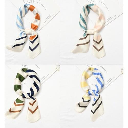 Yishine Wholesale 20pcs 4 Colors Multifunction Lovely Stripes Women Satin Wraps Scarves Shawl Polyester Silk Scarf Handkerchief