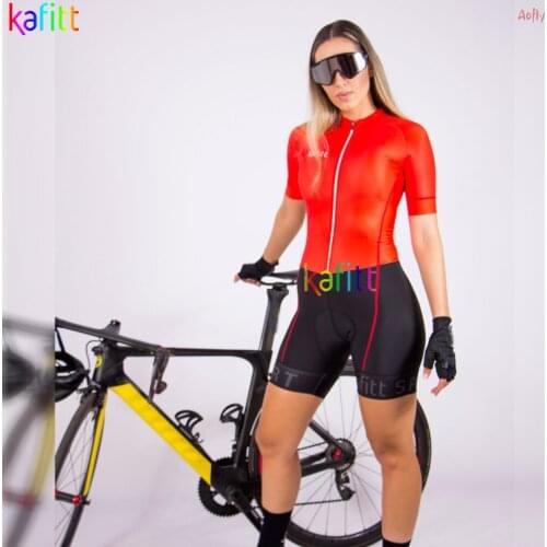 Red Kafitt Womens Cycling Jacket Little Female Cyclist Jumpsuit 20D Gel Bike Clothing Triathlon Suit Monkeys Cycling Sweaters