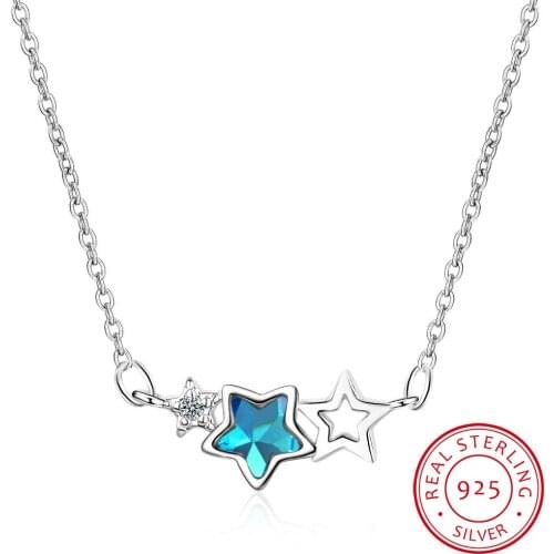925 Sterling Silver Blue Crystal Zirconia 925 Sterling Silver Star Pendant Necklace For Women Clavicle Chain S-N78
