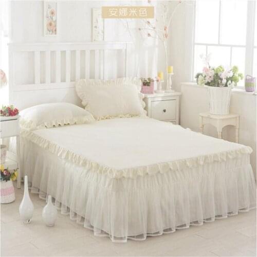 Beige Princess Wedding Bedding 1/3pcs Lace Bedspread Bed sheet Romantic Girls gift Bed Skirt Mattress Cover Twin Queen King