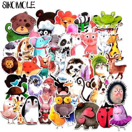 50PCS Watercolor Animal Sticker Cute Cartoon Educational Toy Stickers Gift For Kids DIY Laptop Suitcase Bicycle Fridge Guitar F3