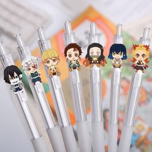 10 Pcs/lot Anime Demon Slayer Kimetsu No Yaiba The Movie Unlimited Train Pen Toys Ball Gel Pen Autopen Stationery Toy Gift