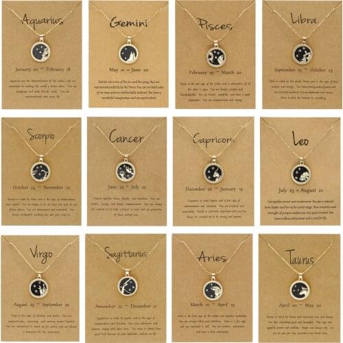 12 Constellation Pendant Necklace For Women Zodiac Sign Aquarius Leo Libra Aries Wish Card Fashion Jewelry Birthday Gifts