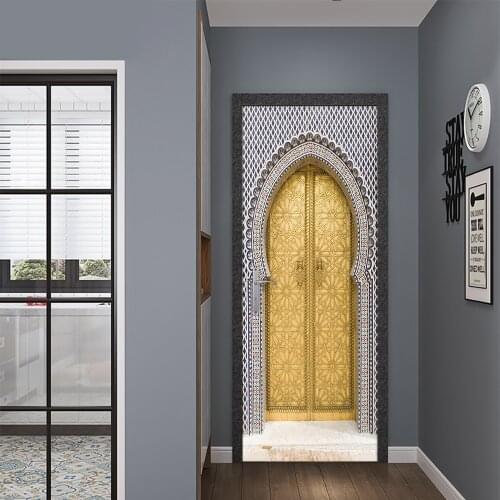 Muslim Great Mosque of Mecca Door Stickers Home Decor Art Mural Living Room Porch Wall Stickers Peel & Sticker Vinly Wallpaper