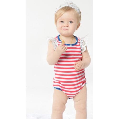 Lovely Striped Costume Baby Girls Outfit Bebe Kids Romper Lace Tutu Jumpsuit Overall Children Baby Infant Clothing 3PCS Red