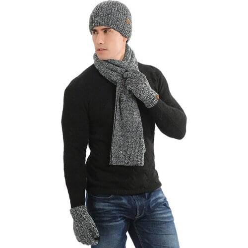 Winter Knit Beanie Hat Skull Caps Touch Screen Gloves Long Striped Scarf 3 Pcs Set