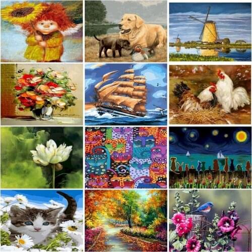SDOYUNO Hot Selling Landscape diy canvas painting by numbers for adults Cartoon Acrylic Pigment paint by number Arts Craft