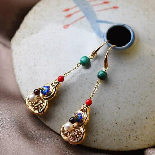BOEYCJR Ethnic Enamel Alloy Hoist Drop Earrings Handmade Vintage Jewelry Hook Earrings Dangle Earrings for Women Gift