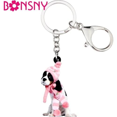 Bonsny Acrylic Sweet Cavalier King Charles Spaniel Dog Key Chains Keychain Rings Bag Car Charms Cartoon Jewelry For Women Girls