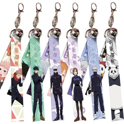 Japan Anime Jujutsu Kaisen Bell Streamer Keychain Itadori Yuji Fushiguro Megumi Gojo Satoru Kugisaki Nobara Key Chain Bag Charm