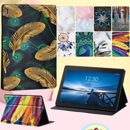 For Lenovo Smart Tab M10 FHD Plus Cover Case for Lenovo Tab (M10/E10) 10.1" Anti -cratch Feather Leather Stand Flip Tablet Case