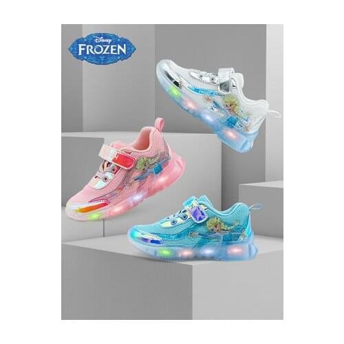 Disney childrens cartoon Frozen Princess Elsa non-slip soft bottom breathable casual shoes sports shoes LED shoes