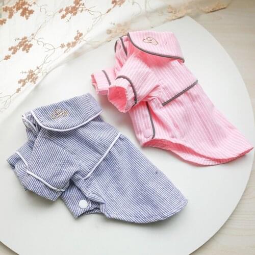 Cotton Pet Homewear Dog Clothes Comfortable Spring Autumn Stripe Leisure Dog Pajamas For Small Dogs Poodle Cat Clothing Pet Coat