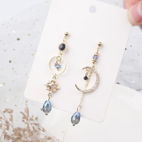 Dominated 2020 New fashion joker long shiny crystal Drop earrings contracted asymmetric Moon modelling fine earrings Jewelry