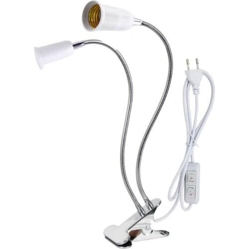 Double Head E27 Lamp Base Bracket EU US Universal Hose Clamp Lamp Holder with Clip for Plant Lighting