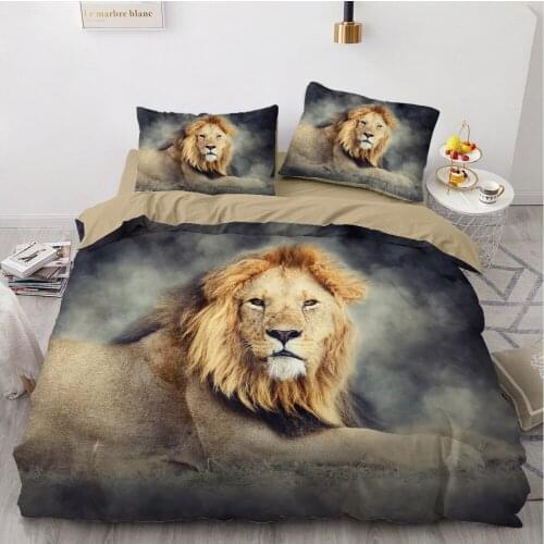 European American Style Animals Lions Tigers Quilt Cover Pillowcase Beddings for Double Bed 220x240 Comforter Bedding Sets King