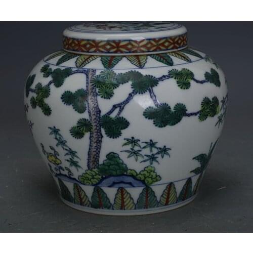 Antique MinDynasty Color pine bamboo plum porcelain pot,Home Decoration collection & adornment1903
