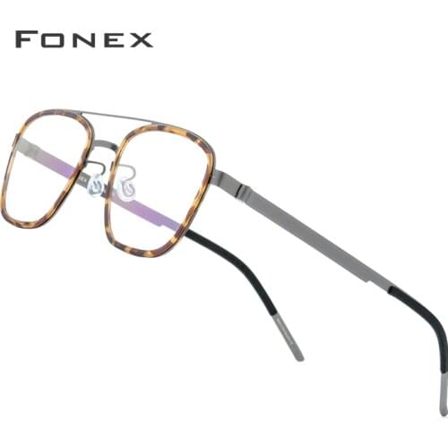 FONEX Acetate Alloy Glasses Frame Men Women Vintage Square Myopia Optical Frames Prescription Eyeglasses Screwless Eyewear 98628