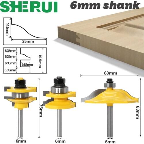 1-3PCS 6mm Shank Rail & Stile Router Bits-Matched Standard Ogee door knife Woodworking cutter Tenon Cutter for Woodworking Tools