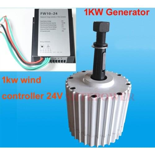 1000W rated power 500r/m AC 24V generator Wind power system 24V AC Three Phase wind controller Free shipping with LED