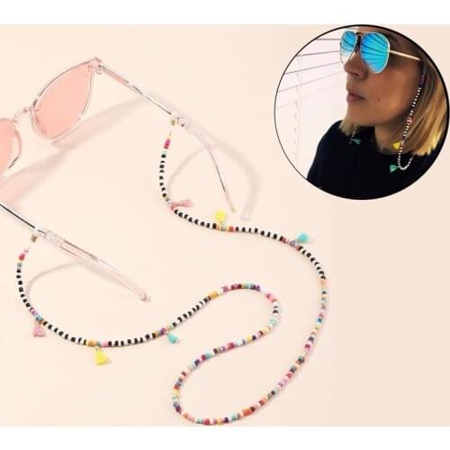 Trendy Bohemian Rice Beads Colorful Beaded Eyeglasses Chain Mask Holder Neck Handmade Sunglasses Eyewear Hanging Party Jewelry