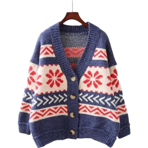 Merry Pretty winter cardigan sweater feminino Knitted Cotton Patchwork V-neck Cardigans Retro thick warm Leisure cardigan women