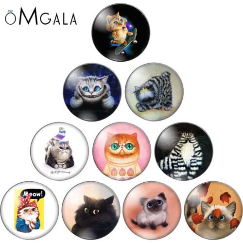 New Cute Funny Cats Paintings 10mm/12mm/14mm/16mm/18mm/20mm/25mm Round photo glass cabochon demo flat back Making findings