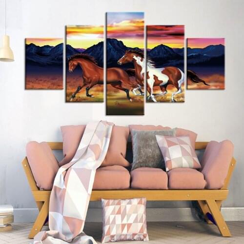 Prints Art Wall Canvas Painting Modern Prints Unset Running Horses Posters Pictures Wall Decoration