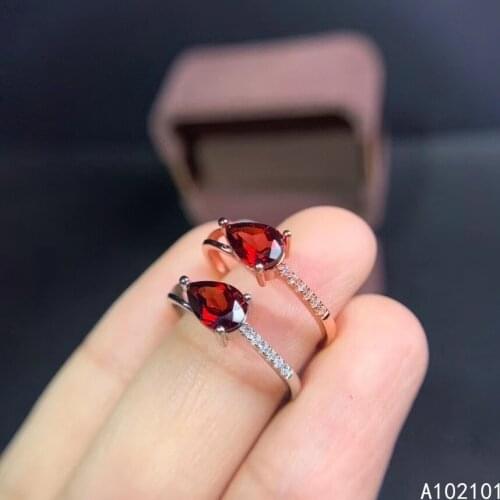 KJJEAXCMY fine jewelry S925 sterling silver inlaid natural Garnet new girl lovely gemstone ring support test Chinese style