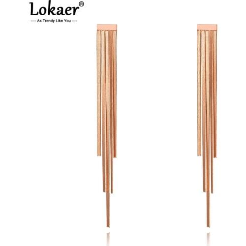 Lokaer Personality Bohemia Long Tassel Stud Earrings Stainless Steel Trendy Chain & Link Earrings Jewelry For Women Girls E20122